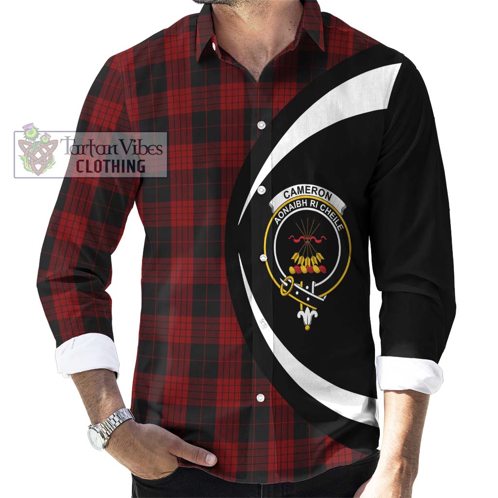 Cameron Black and Red Tartan Long Sleeve Button Up with Family Crest Circle Style - Tartan Vibes Clothing