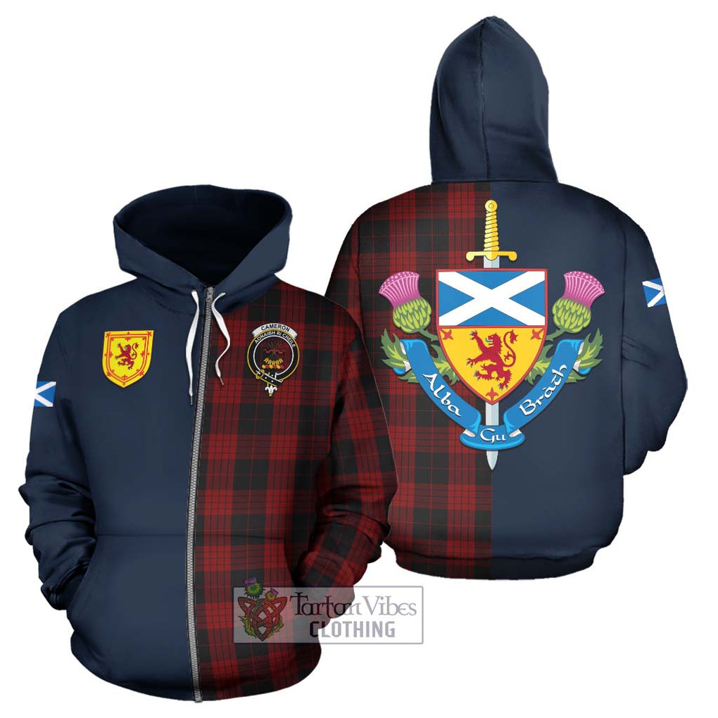 Tartan Vibes Clothing Cameron Black and Red Tartan Hoodie with Scottish Lion Royal Arm Half Style