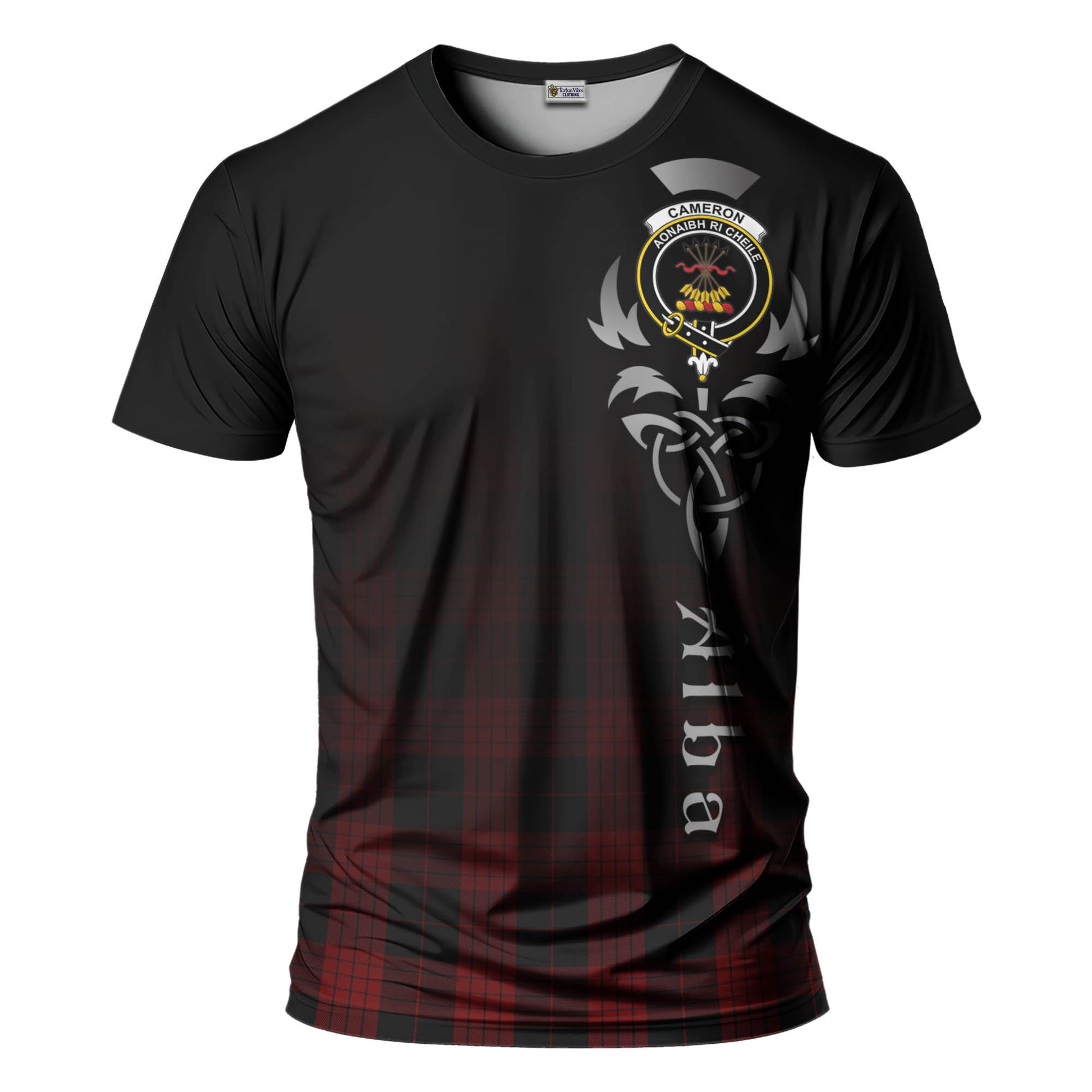 Tartan Vibes Clothing Cameron Black and Red Tartan T-Shirt Featuring Alba Gu Brath Family Crest Celtic Inspired