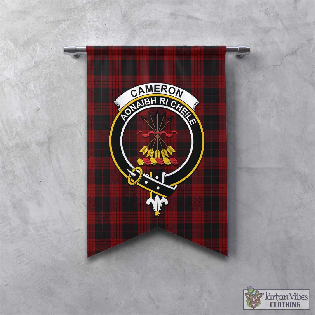 Tartan Vibes Clothing Cameron Black and Red Tartan Gonfalon, Tartan Banner with Family Crest