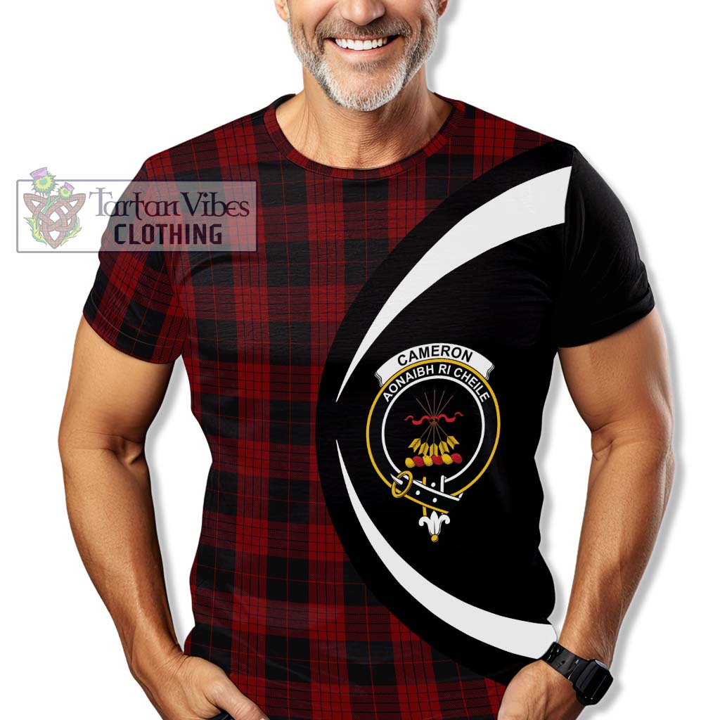 Tartan Vibes Clothing Cameron Black and Red Tartan T-Shirt with Family Crest Circle Style