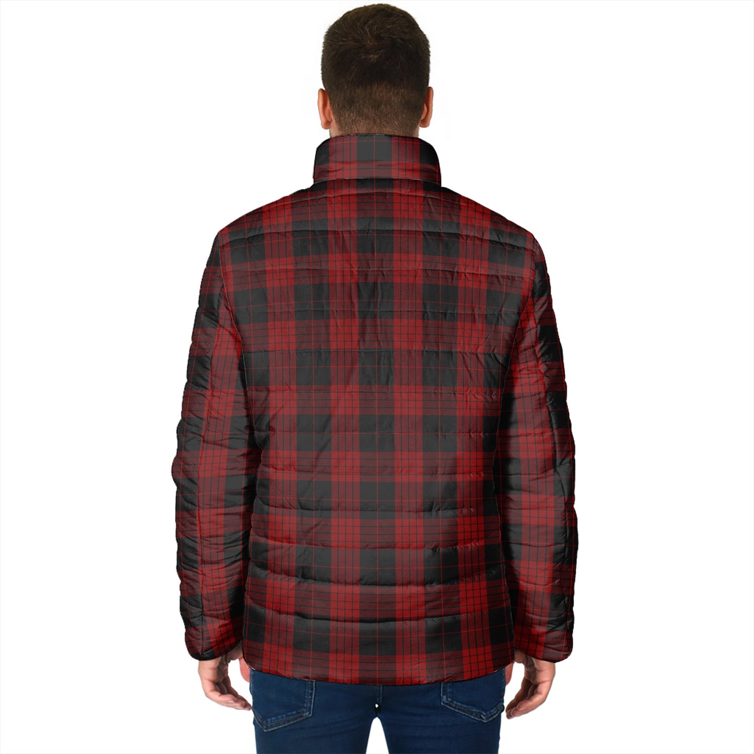 Cameron Black and Red Tartan Padded Jacket with Family Crest - Tartan Vibes Clothing