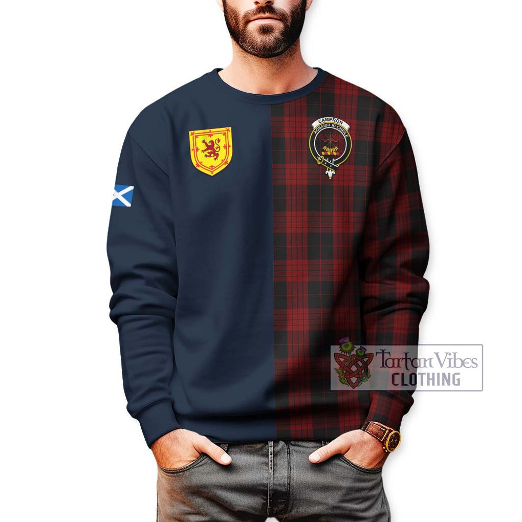 Tartan Vibes Clothing Cameron Black and Red Tartan Sweatshirt with Scottish Lion Royal Arm Half Style