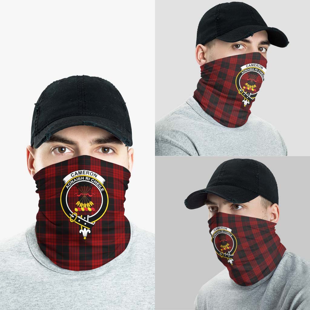 Cameron Black and Red Tartan Neck Gaiters, Tartan Bandanas, Tartan Head Band with Family Crest