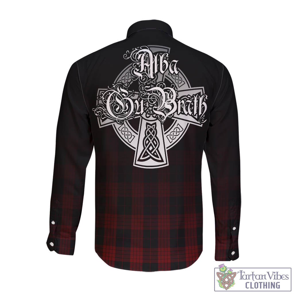 Tartan Vibes Clothing Cameron Black and Red Tartan Long Sleeve Button Up Featuring Alba Gu Brath Family Crest Celtic Inspired