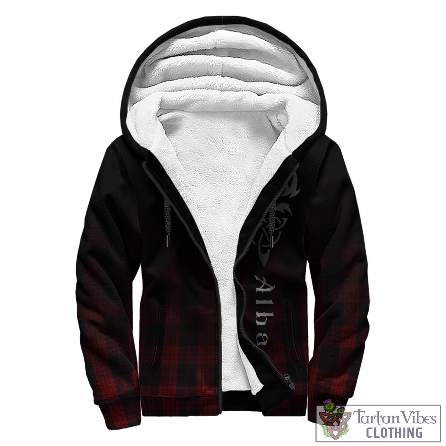 Tartan Vibes Clothing Cameron Black and Red Tartan Sherpa Hoodie Featuring Alba Gu Brath Family Crest Celtic Inspired