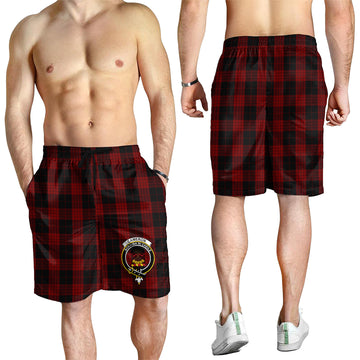 Cameron Black and Red Tartan Mens Shorts with Family Crest