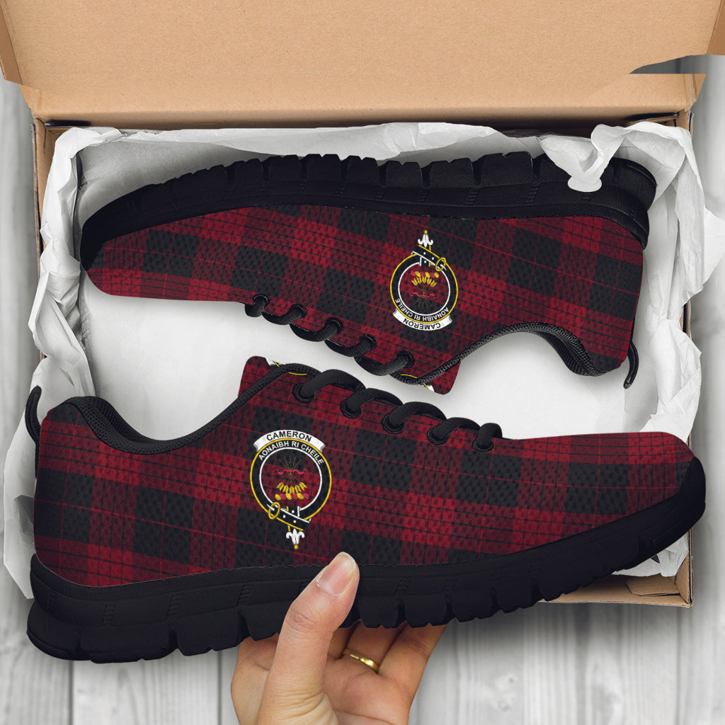 Cameron Black and Red Tartan Sneakers with Family Crest - Tartan Vibes Clothing