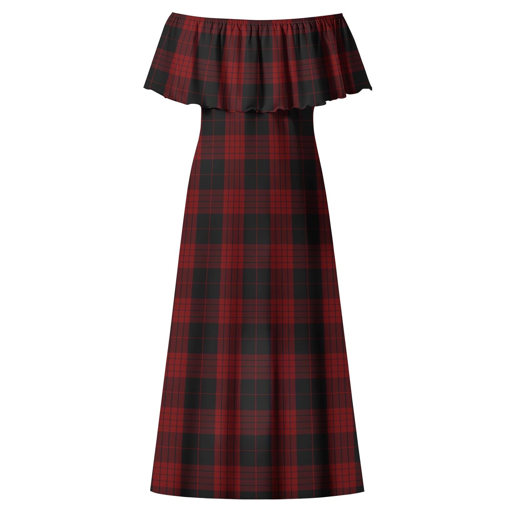 Cameron Black and Red Tartan Off Shoulder Long Dress - Tartanvibesclothing