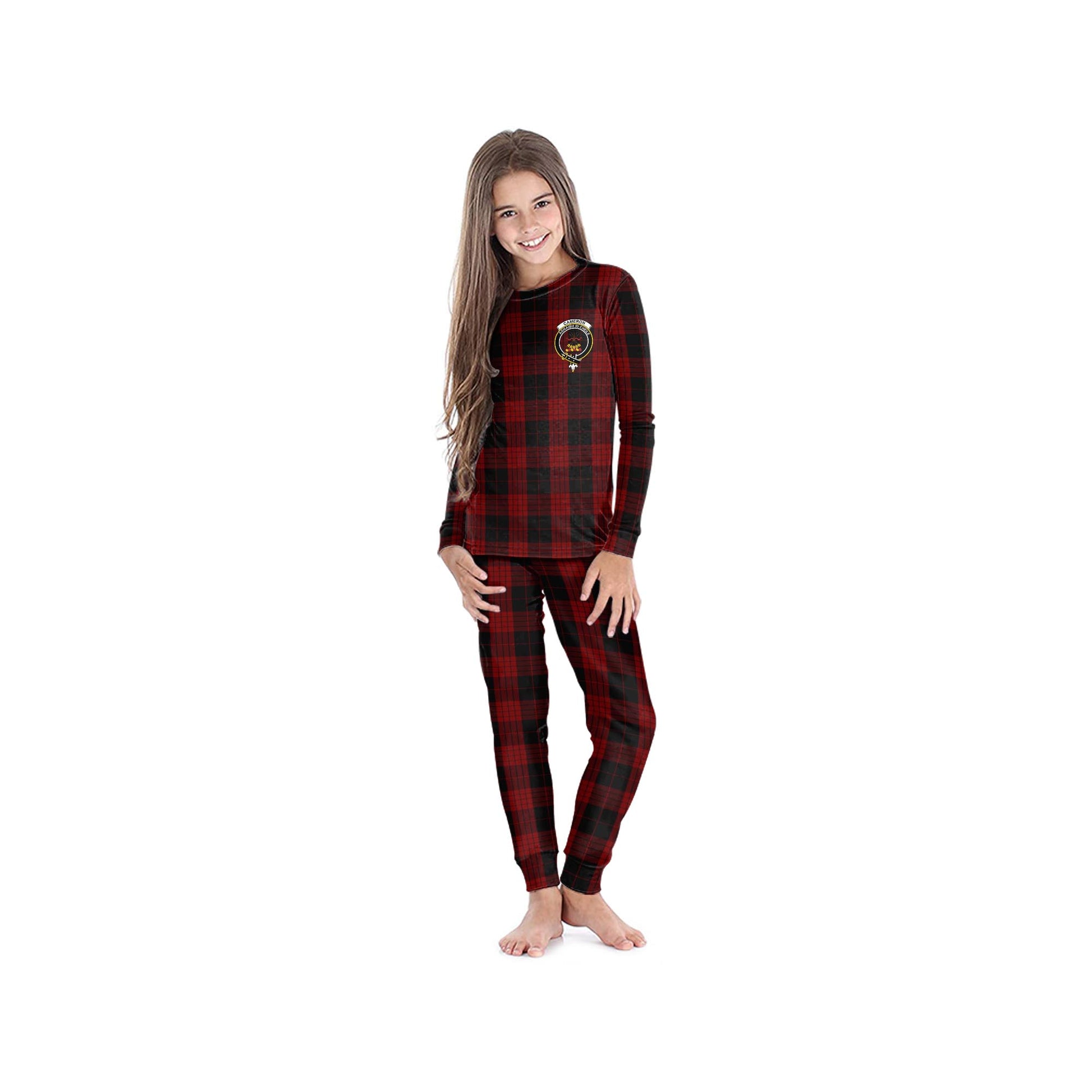 Cameron Black and Red Tartan Pajamas Family Set with Family Crest - Tartan Vibes Clothing