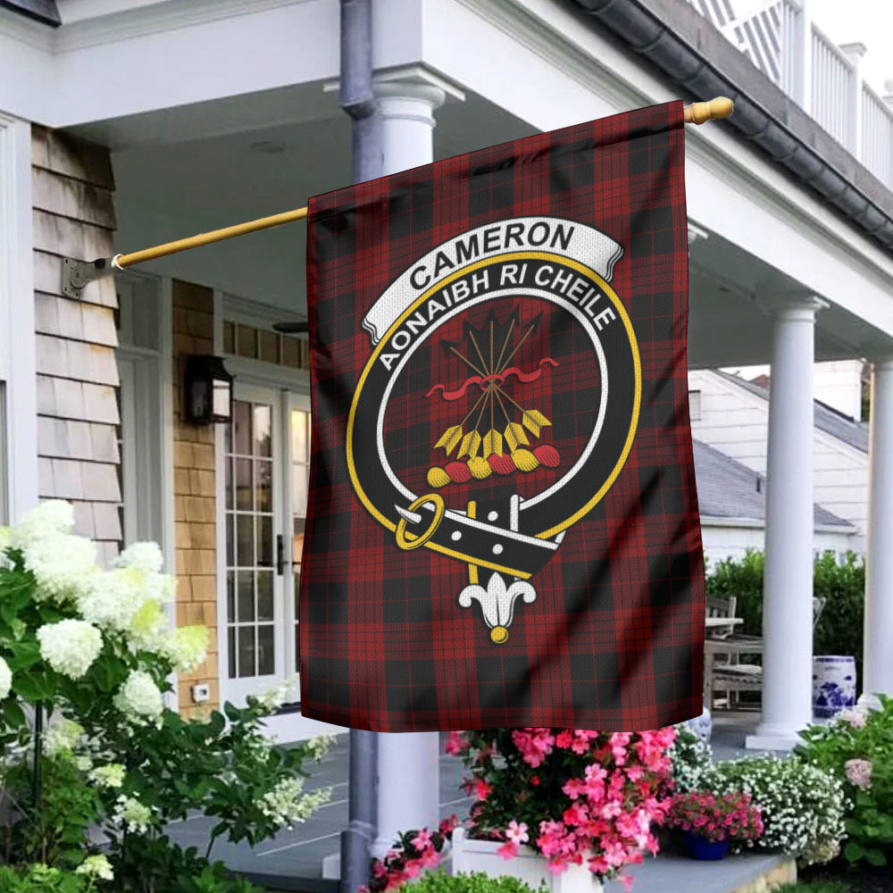 Cameron Black and Red Tartan Flag with Family Crest - Tartan Vibes Clothing