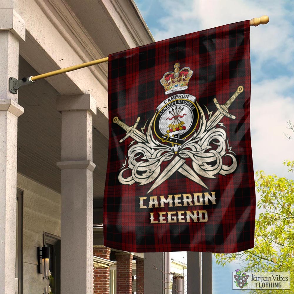 Tartan Vibes Clothing Cameron Black and Red Tartan Flag with Clan Crest and the Golden Sword of Courageous Legacy