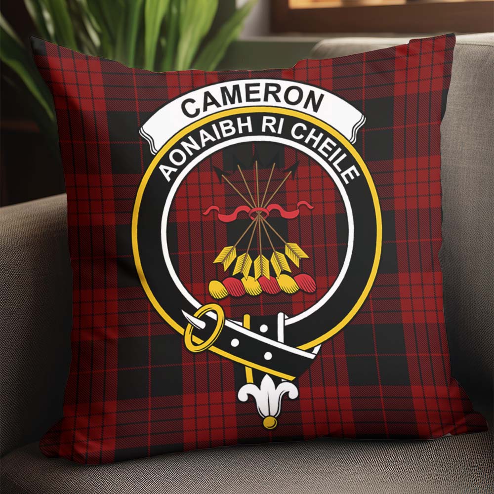 Cameron Black and Red Tartan Pillow Cover with Family Crest - Tartanvibesclothing