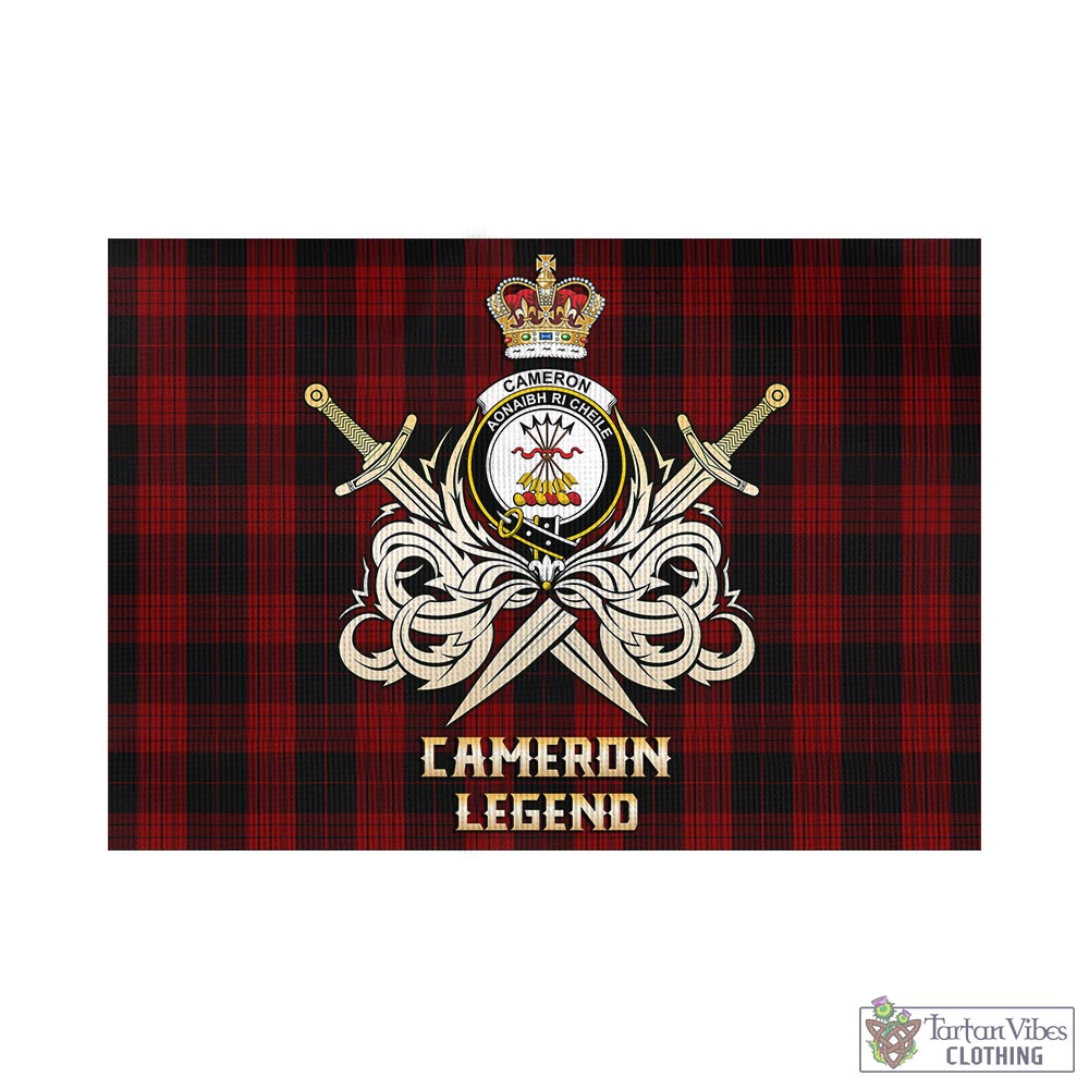 Tartan Vibes Clothing Cameron Black and Red Tartan Flag with Clan Crest and the Golden Sword of Courageous Legacy