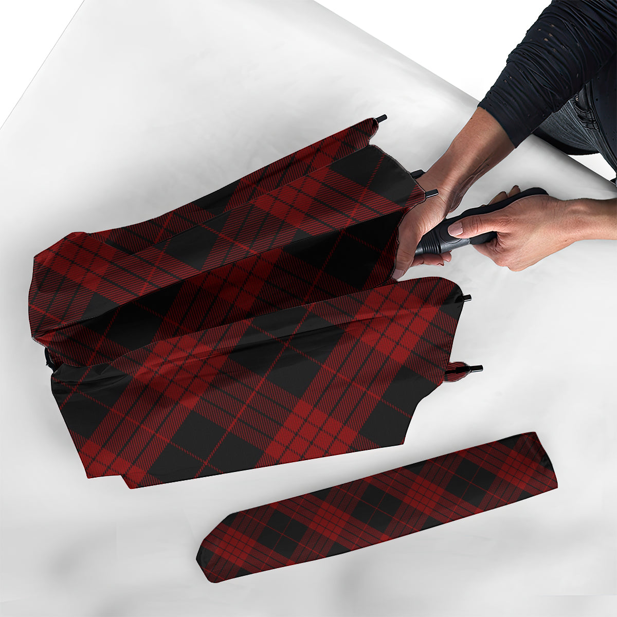 Cameron Black and Red Tartan Umbrella - Tartanvibesclothing