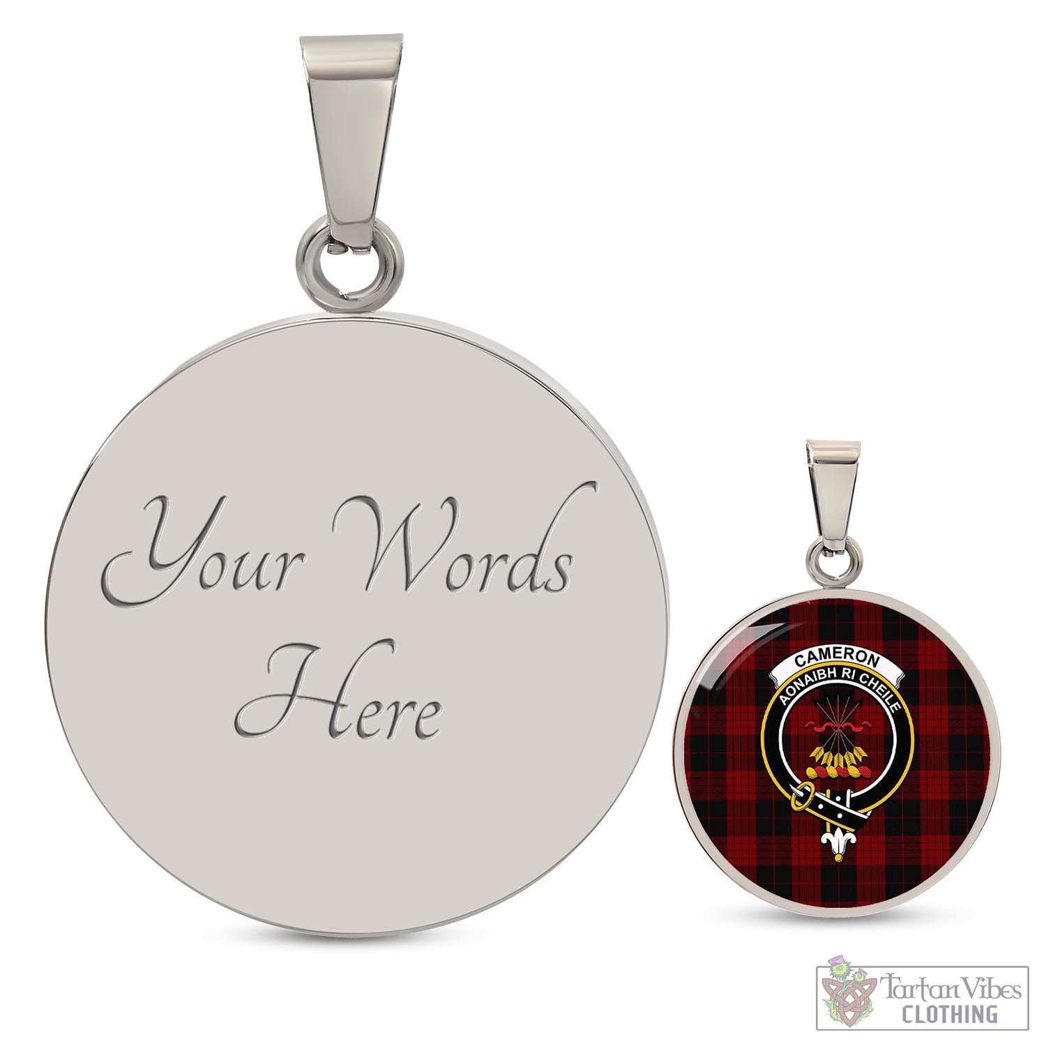 Tartan Vibes Clothing Cameron Black and Red Tartan Circle Necklace with Family Crest