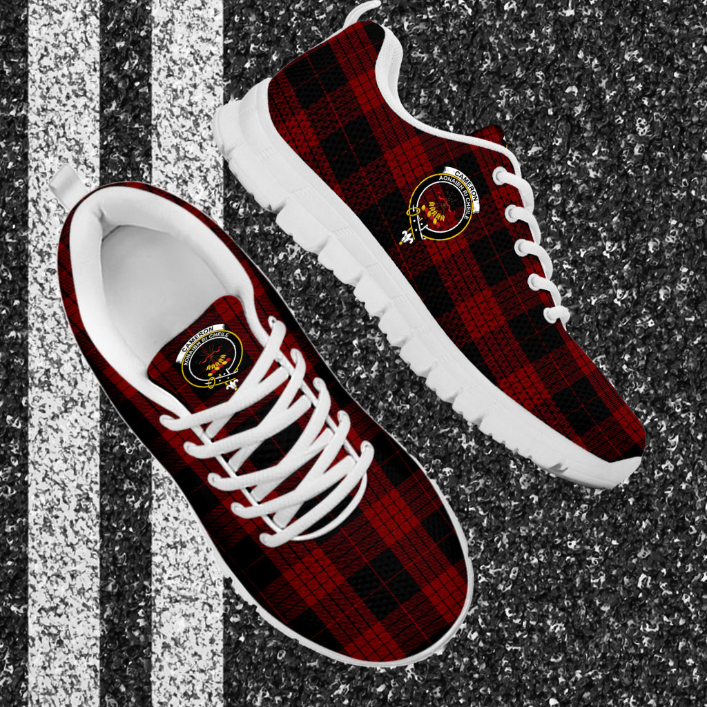 Cameron Black and Red Tartan Sneakers with Family Crest - Tartan Vibes Clothing