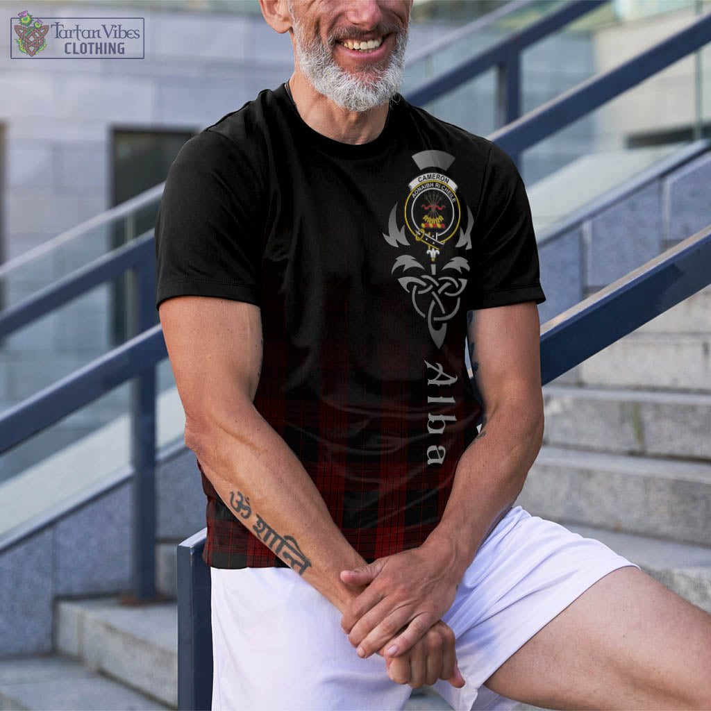 Tartan Vibes Clothing Cameron Black and Red Tartan T-Shirt Featuring Alba Gu Brath Family Crest Celtic Inspired