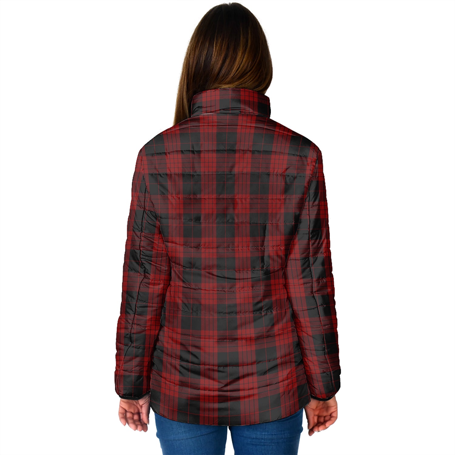 Cameron Black and Red Tartan Padded Jacket with Family Crest - Tartan Vibes Clothing