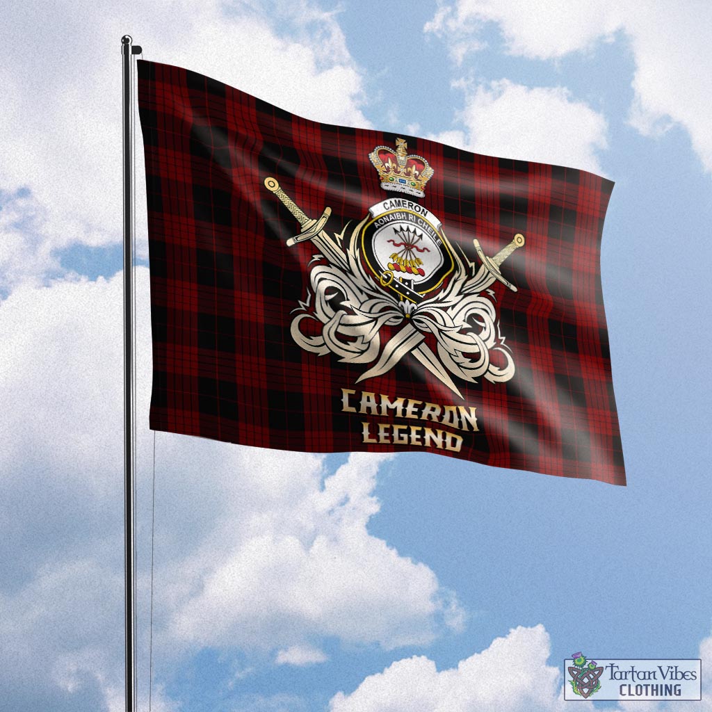 Tartan Vibes Clothing Cameron Black and Red Tartan Flag with Clan Crest and the Golden Sword of Courageous Legacy