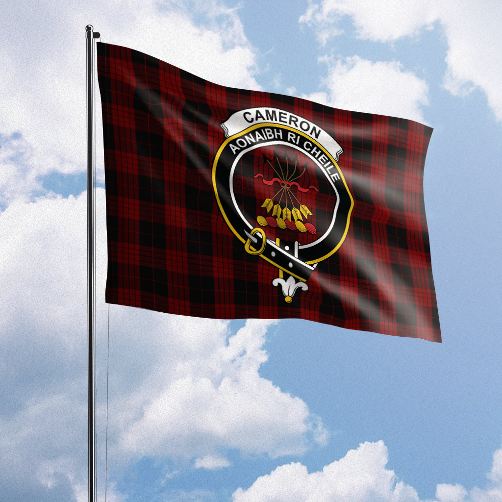 Cameron Black and Red Tartan Flag with Family Crest House Flag (Horizontal) - Tartan Vibes Clothing