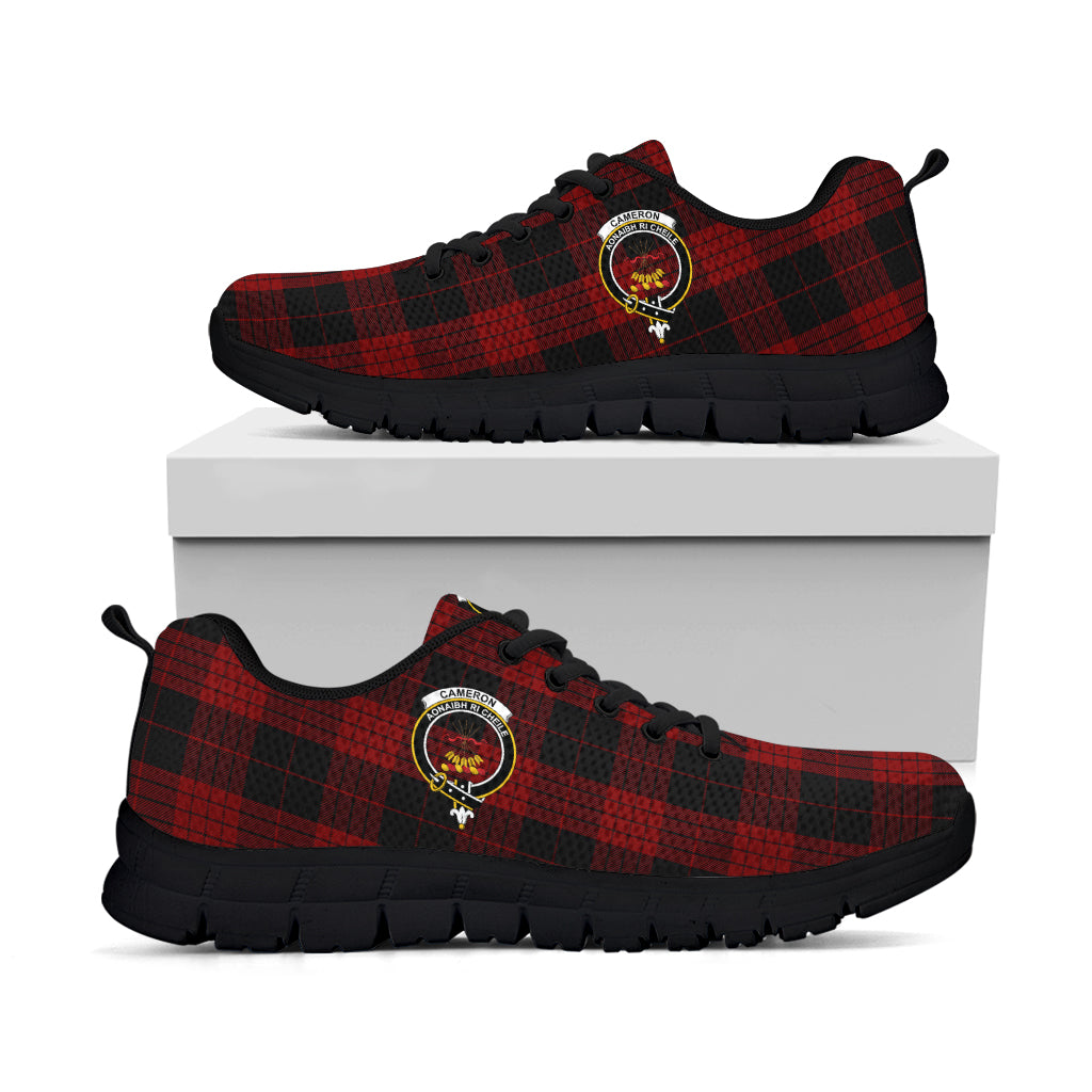 Cameron Black and Red Tartan Sneakers with Family Crest - Tartan Vibes Clothing