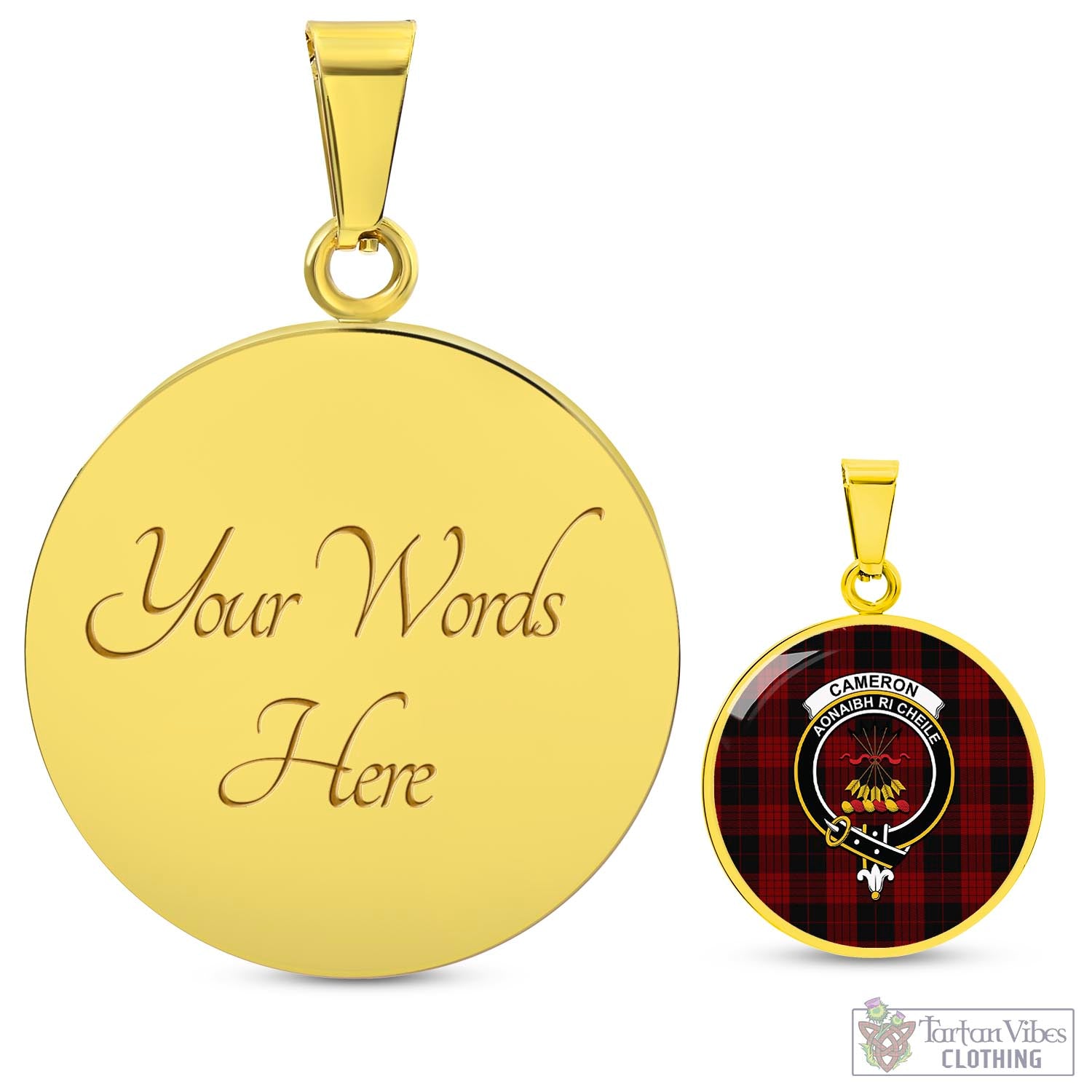 Tartan Vibes Clothing Cameron Black and Red Tartan Circle Necklace with Family Crest