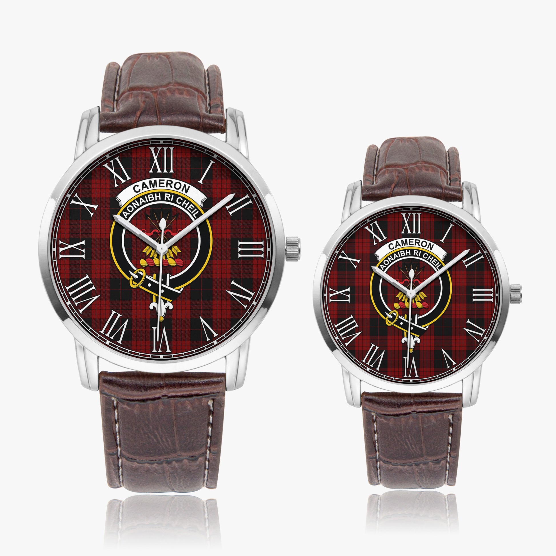 Cameron Black and Red Tartan Family Crest Leather Strap Quartz Watch - Tartanvibesclothing