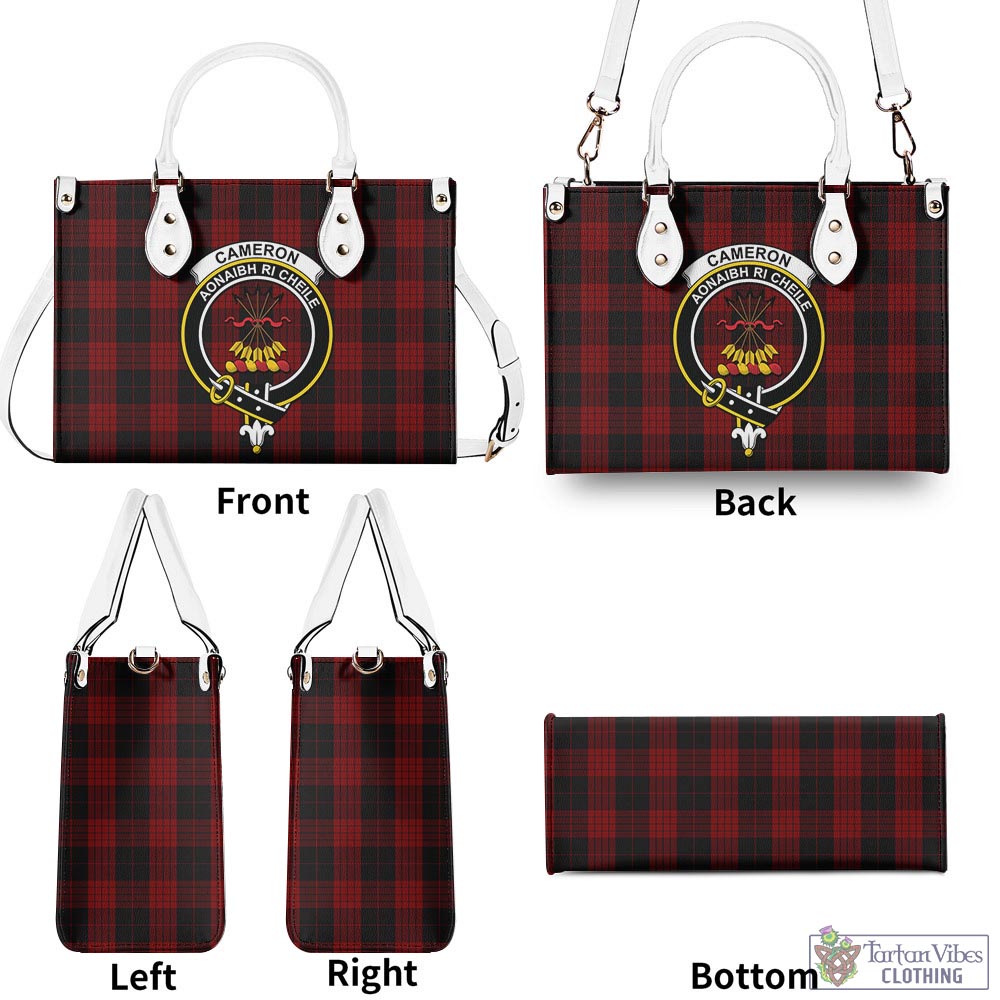 Tartan Vibes Clothing Cameron Black and Red Tartan Luxury Leather Handbags with Family Crest