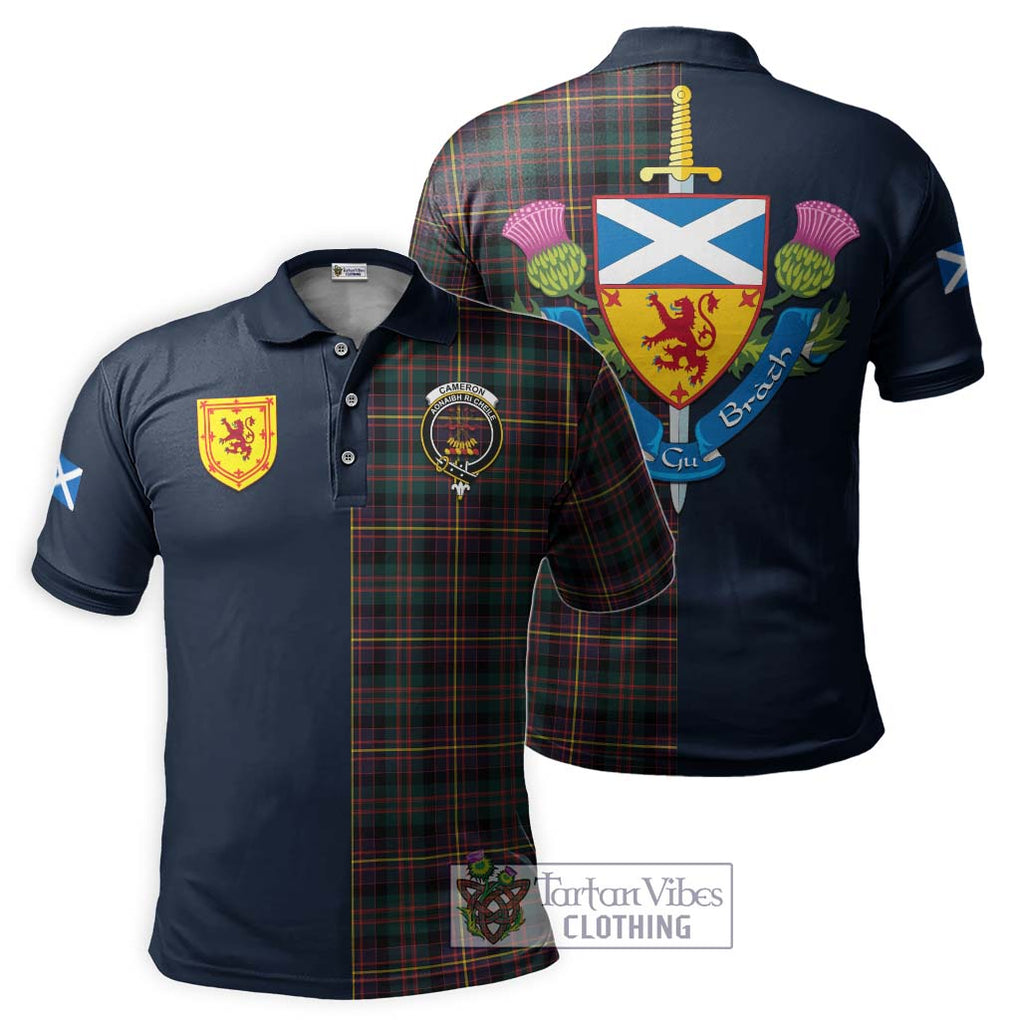 Tartan Vibes Clothing Cameron Highlanders of Ottawa Tartan Polo Shirt with Scottish Lion Royal Arm Half Style