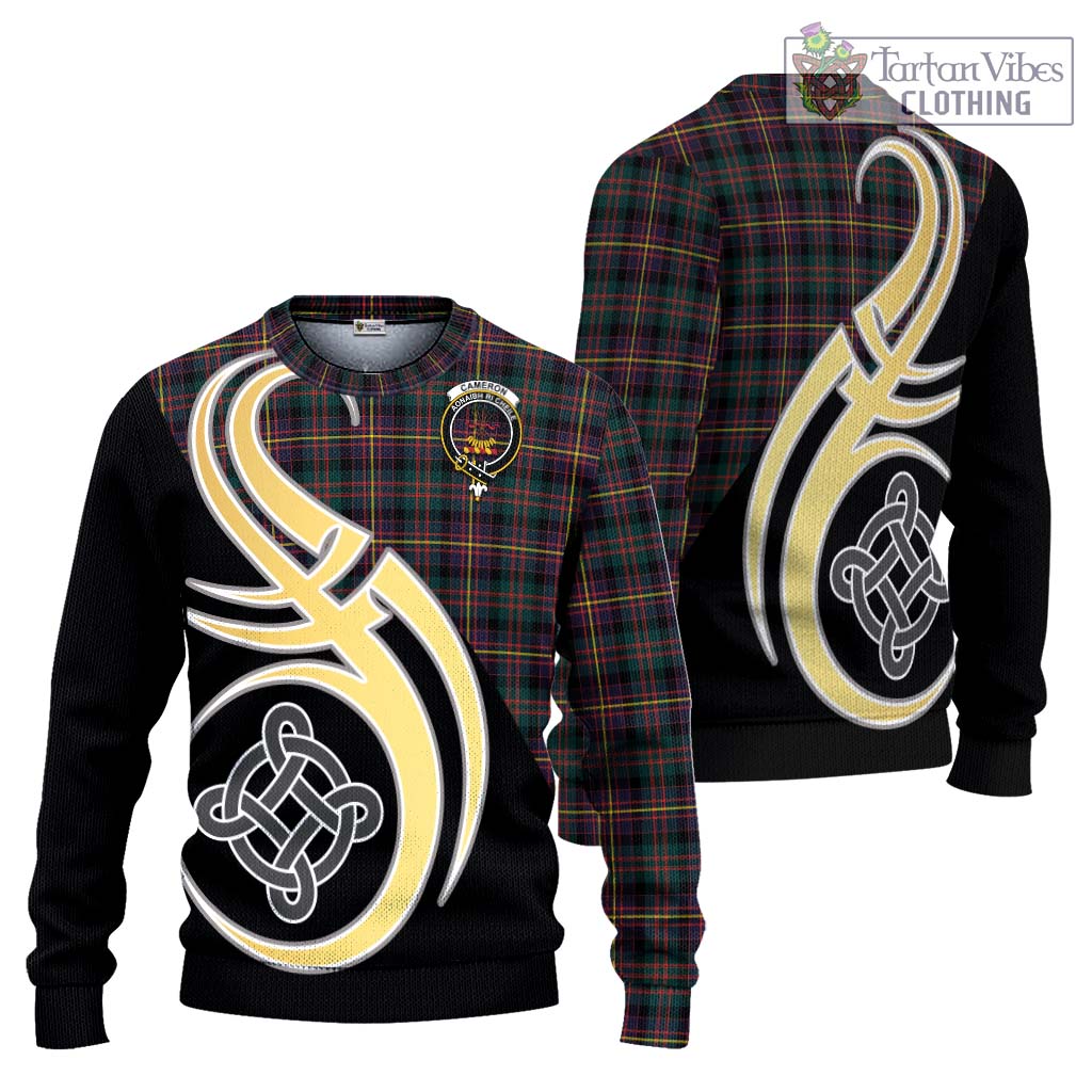 Cameron Highlanders of Ottawa Tartan Knitted Sweater with Family Crest and Celtic Symbol Style Unisex - Tartan Vibes Clothing