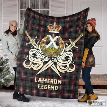 Cameron Highlanders of Ottawa Tartan Blanket with Clan Crest and the Golden Sword of Courageous Legacy