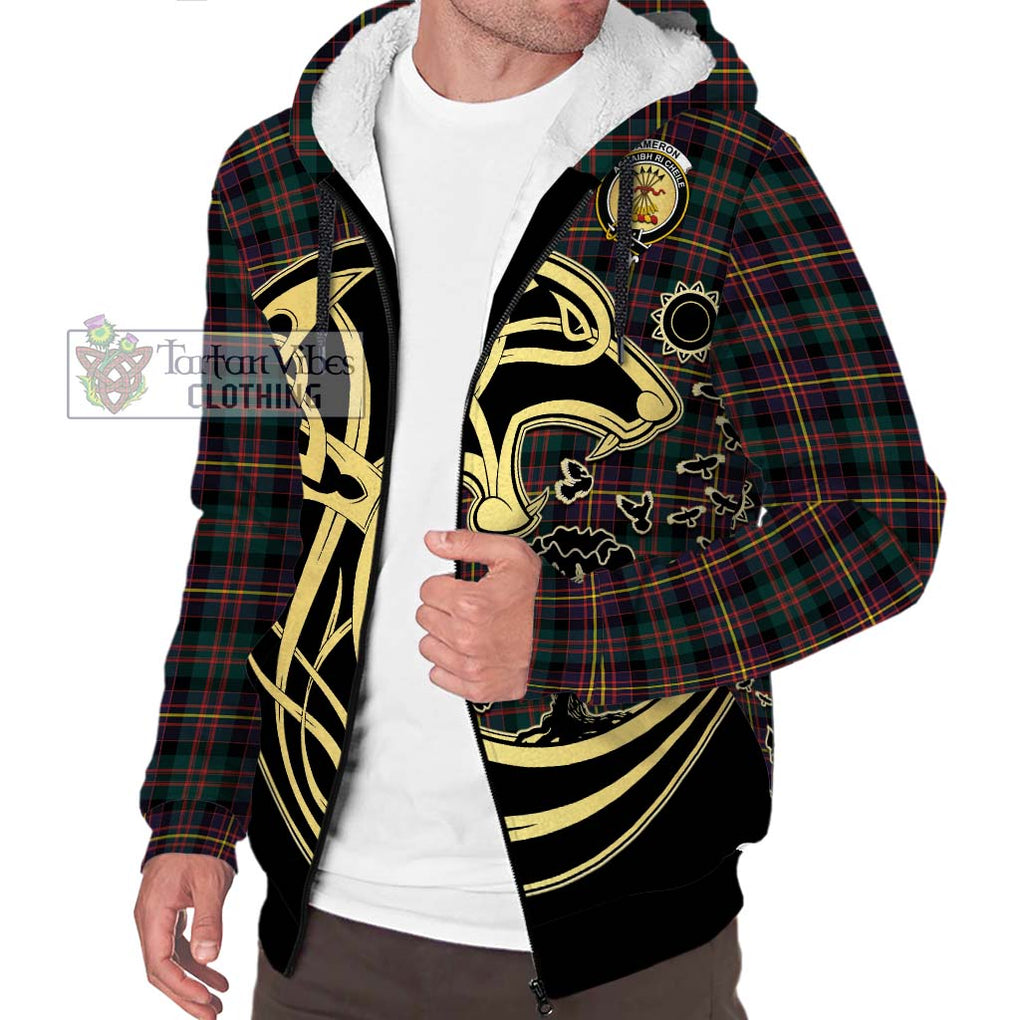 Cameron Highlanders of Ottawa Tartan Sherpa Hoodie with Family Crest Celtic Wolf Style Unisex S - Tartan Vibes Clothing