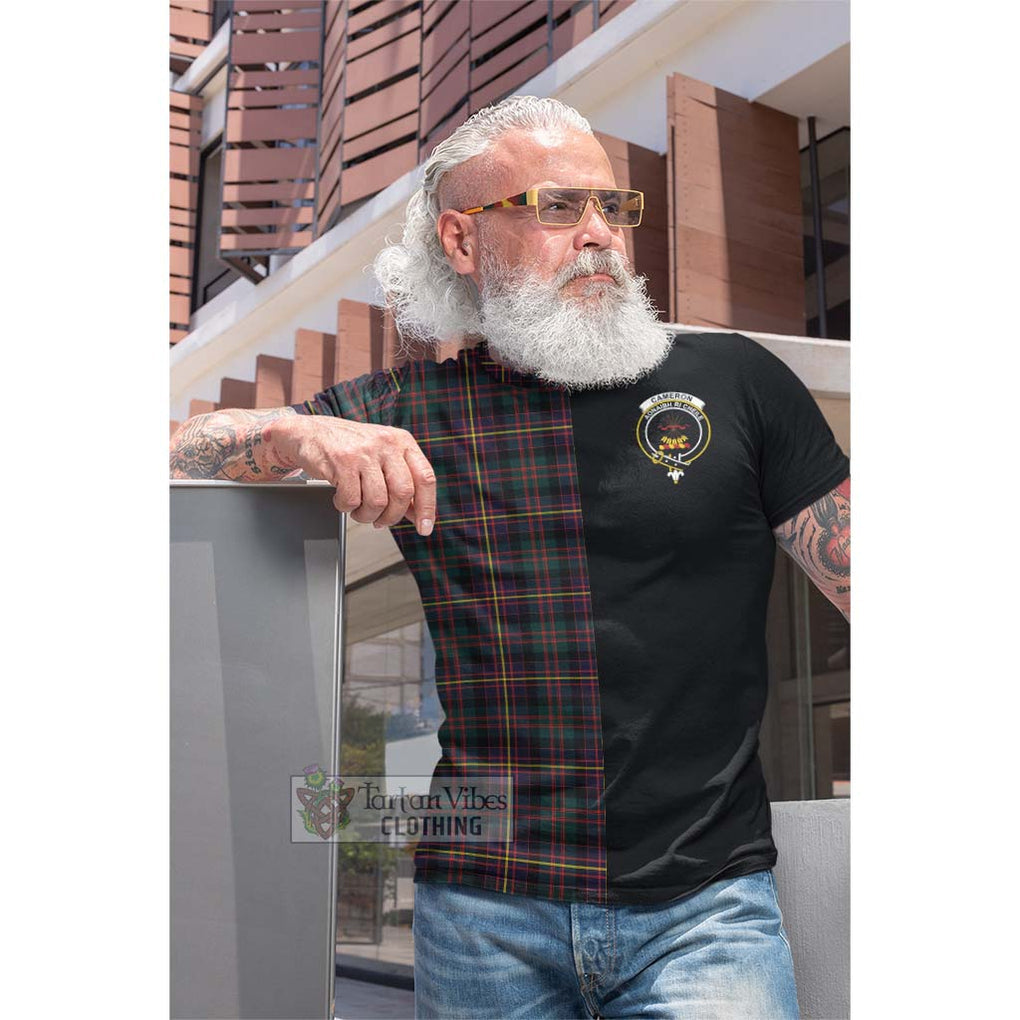 Tartan Vibes Clothing Cameron Highlanders of Ottawa Tartan Cotton T-shirt with Family Crest and Half Of Me Style