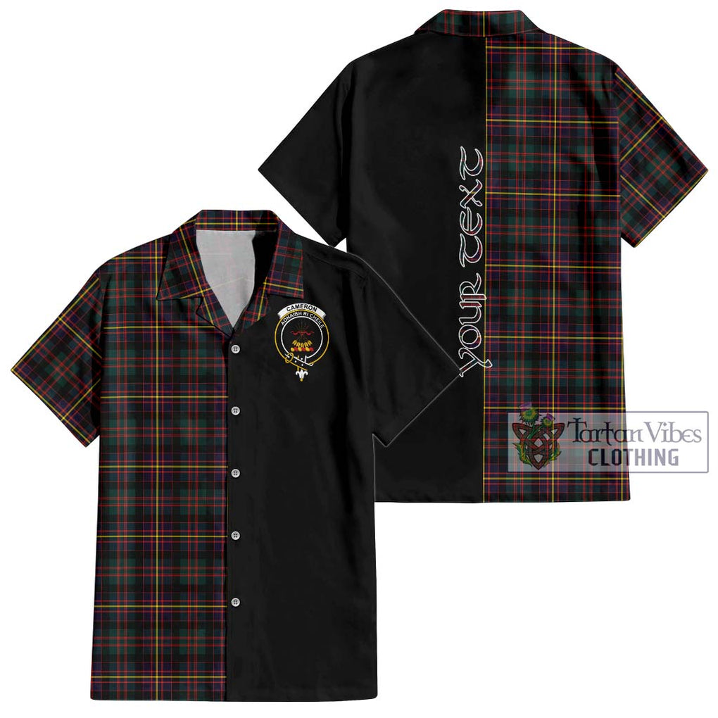 Cameron Highlanders of Ottawa Tartan Short Sleeve Button Shirt with Family Crest and Half Of Me Style Kid - Tartanvibesclothing Shop