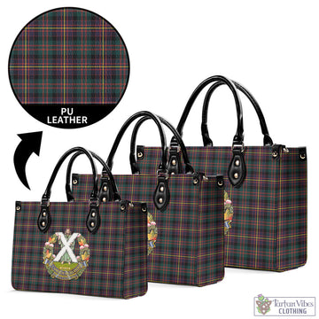 Cameron Highlanders of Ottawa Tartan Luxury Leather Handbags with Family Crest