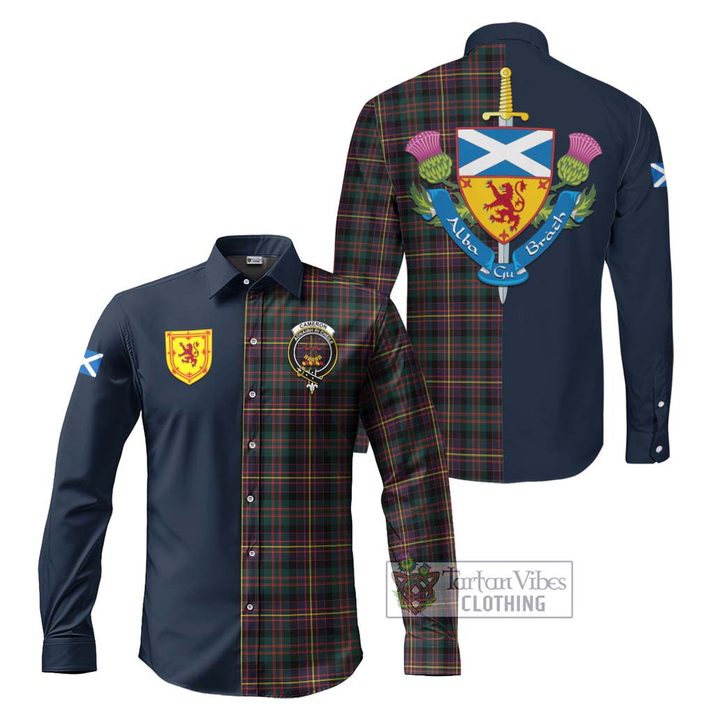 Tartan Vibes Clothing Cameron Highlanders of Ottawa Tartan Long Sleeve Button Shirt with Scottish Lion Royal Arm Half Style