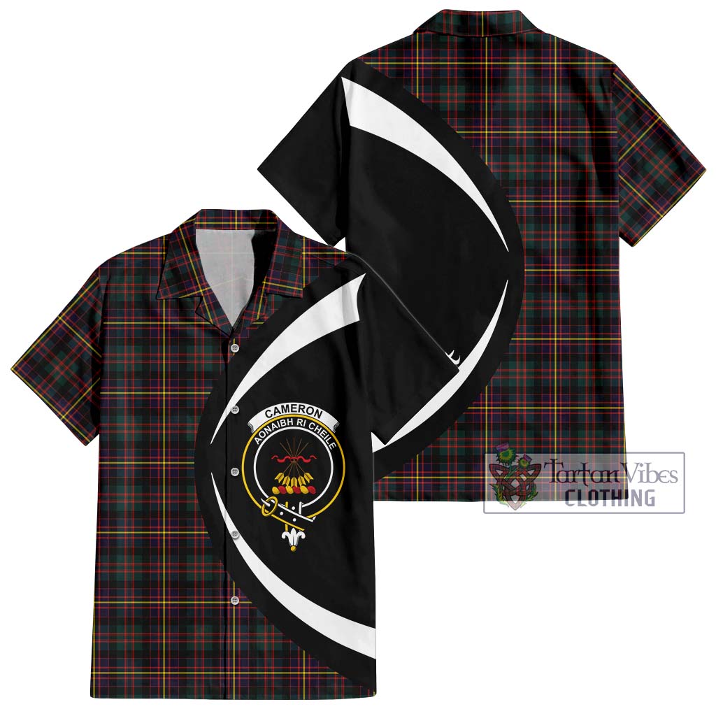 Cameron Highlanders of Ottawa Tartan Short Sleeve Button Up with Family Crest Circle Style Kid - Tartan Vibes Clothing