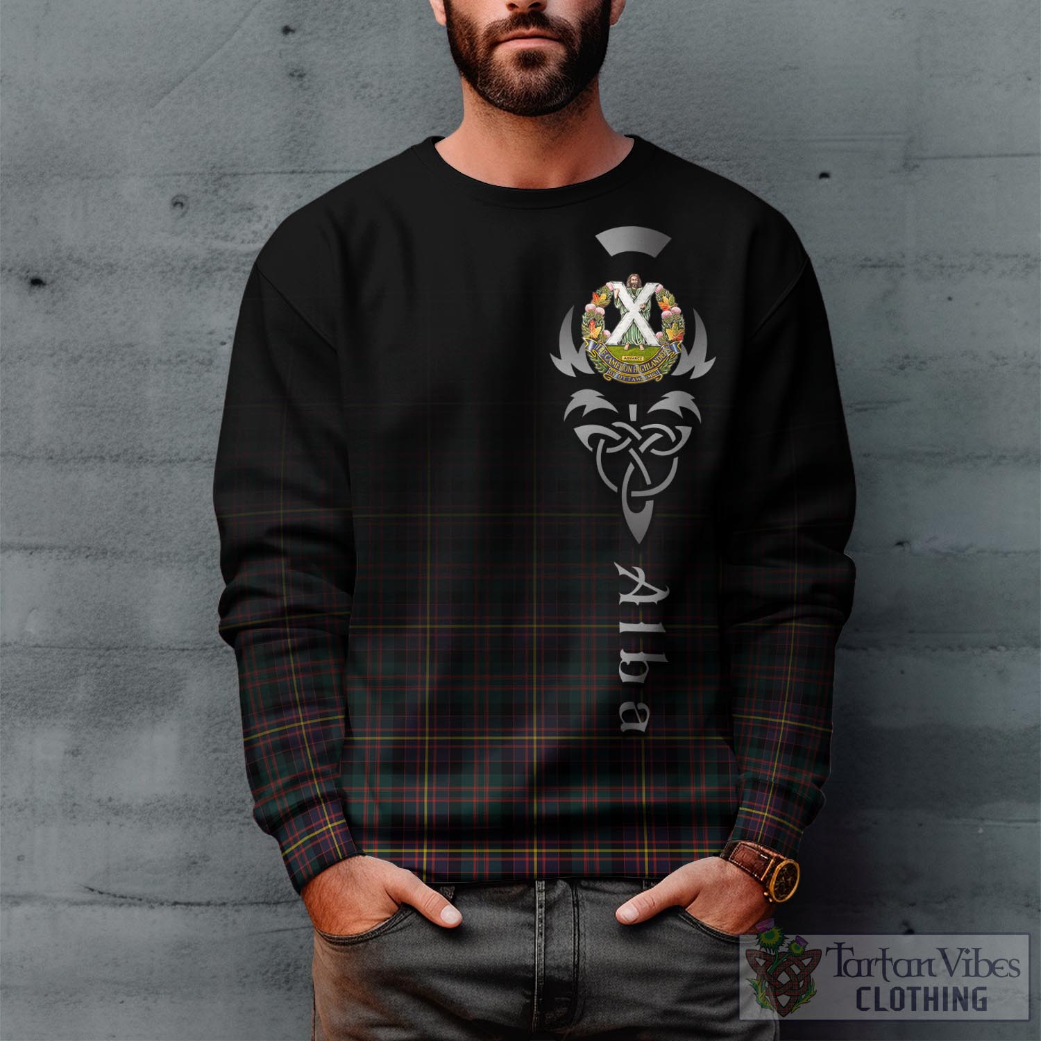 Tartan Vibes Clothing Cameron Highlanders of Ottawa Tartan Sweatshirt Featuring Alba Gu Brath Family Crest Celtic Inspired