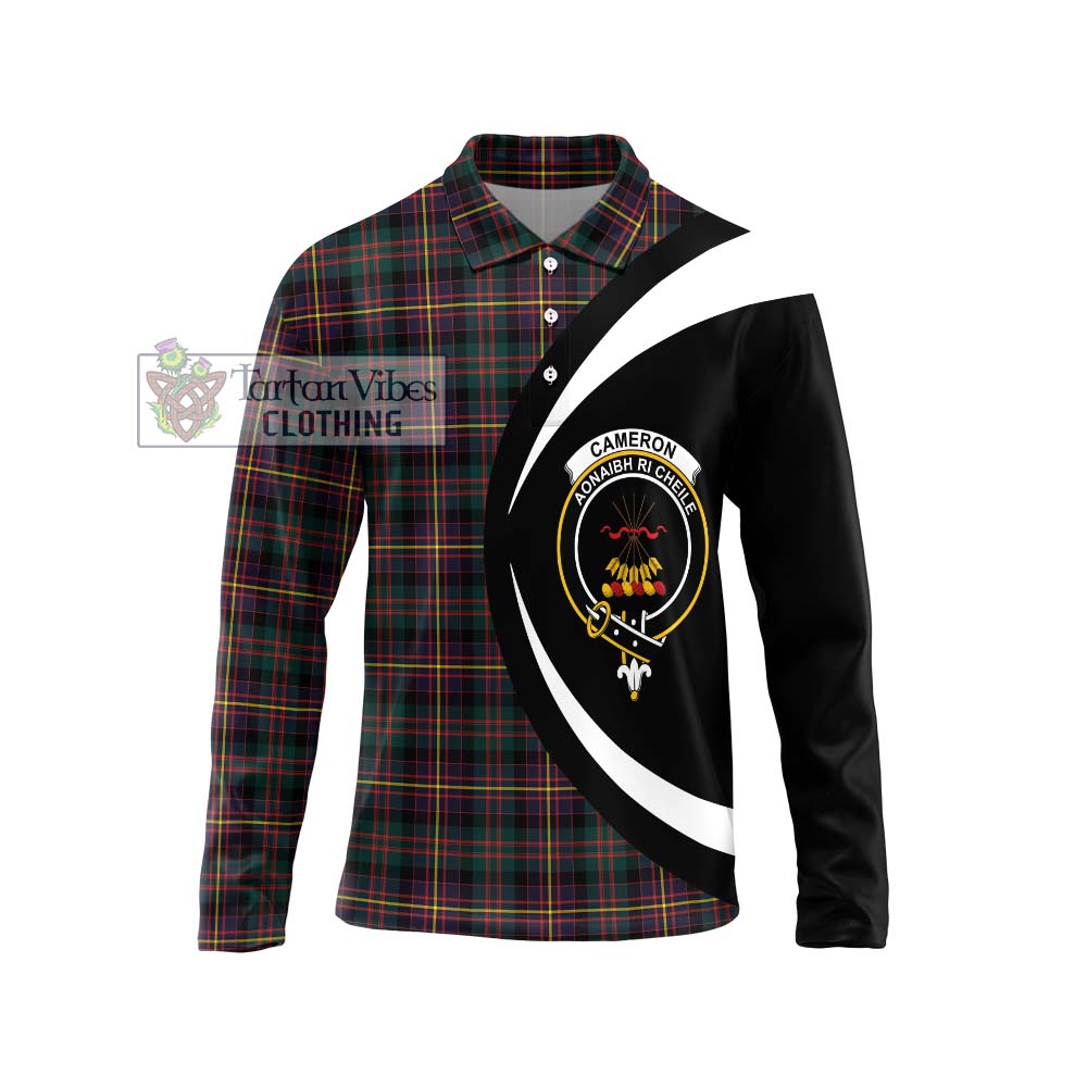 Cameron Highlanders of Ottawa Tartan Long Sleeve Polo Shirt with Family Crest Circle Style Unisex - Tartan Vibes Clothing