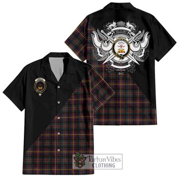 Cameron Highlanders of Ottawa Tartan Short Sleeve Button Shirt with Family Crest and Military Logo Style