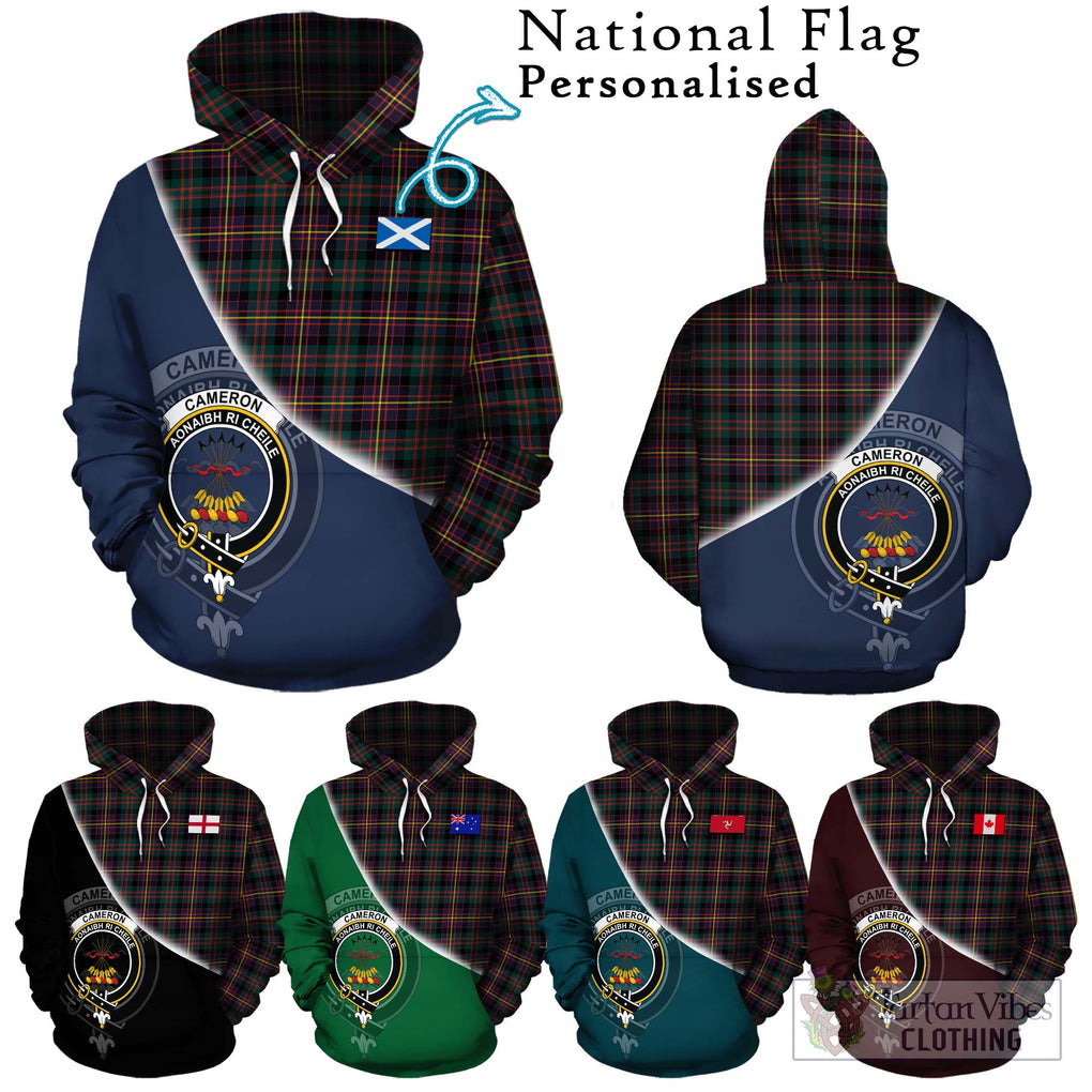 Cameron Highlanders of Ottawa Tartan Hoodie with Personalised National Flag and Family Crest Half Style Zip Hoodie - Tartanvibesclothing Shop