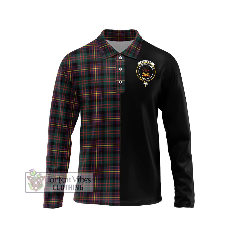 Cameron Highlanders of Ottawa Tartan Long Sleeve Polo Shirt with Family Crest and Half Of Me Style Unisex - Tartanvibesclothing Shop