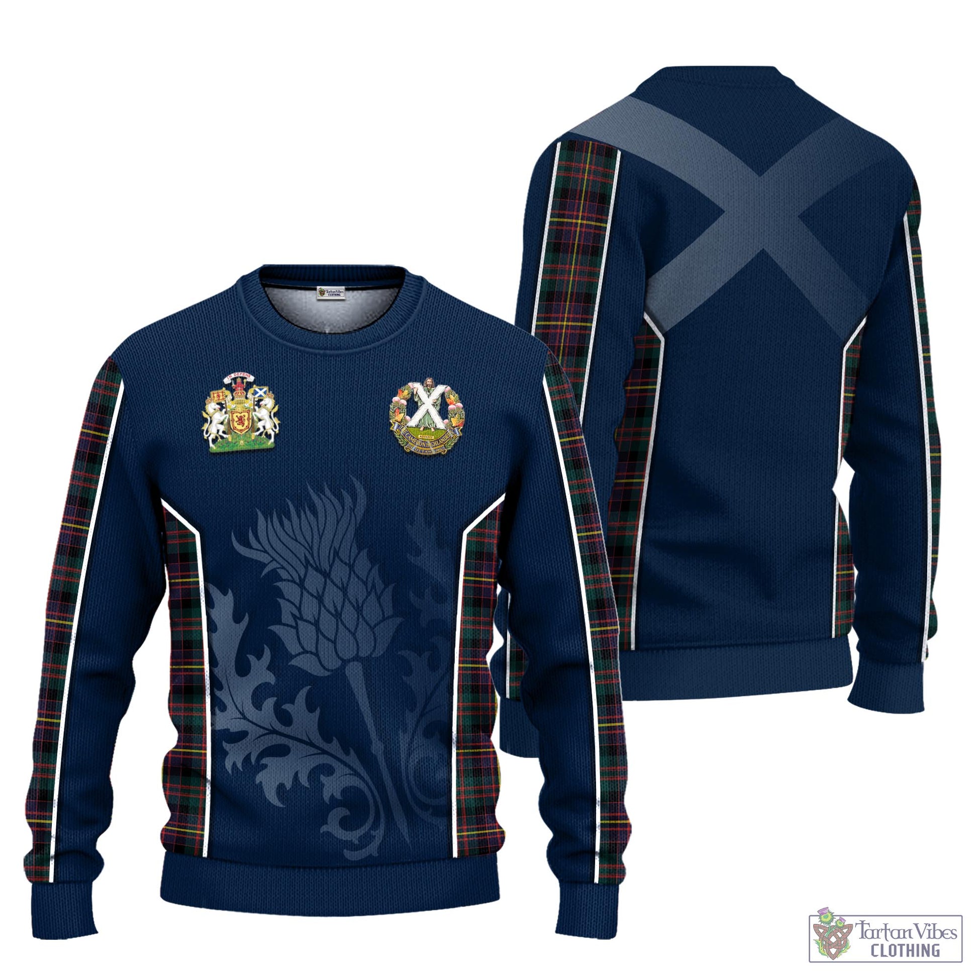 Tartan Vibes Clothing Cameron Highlanders of Ottawa Tartan Knitted Sweatshirt with Family Crest and Scottish Thistle Vibes Sport Style