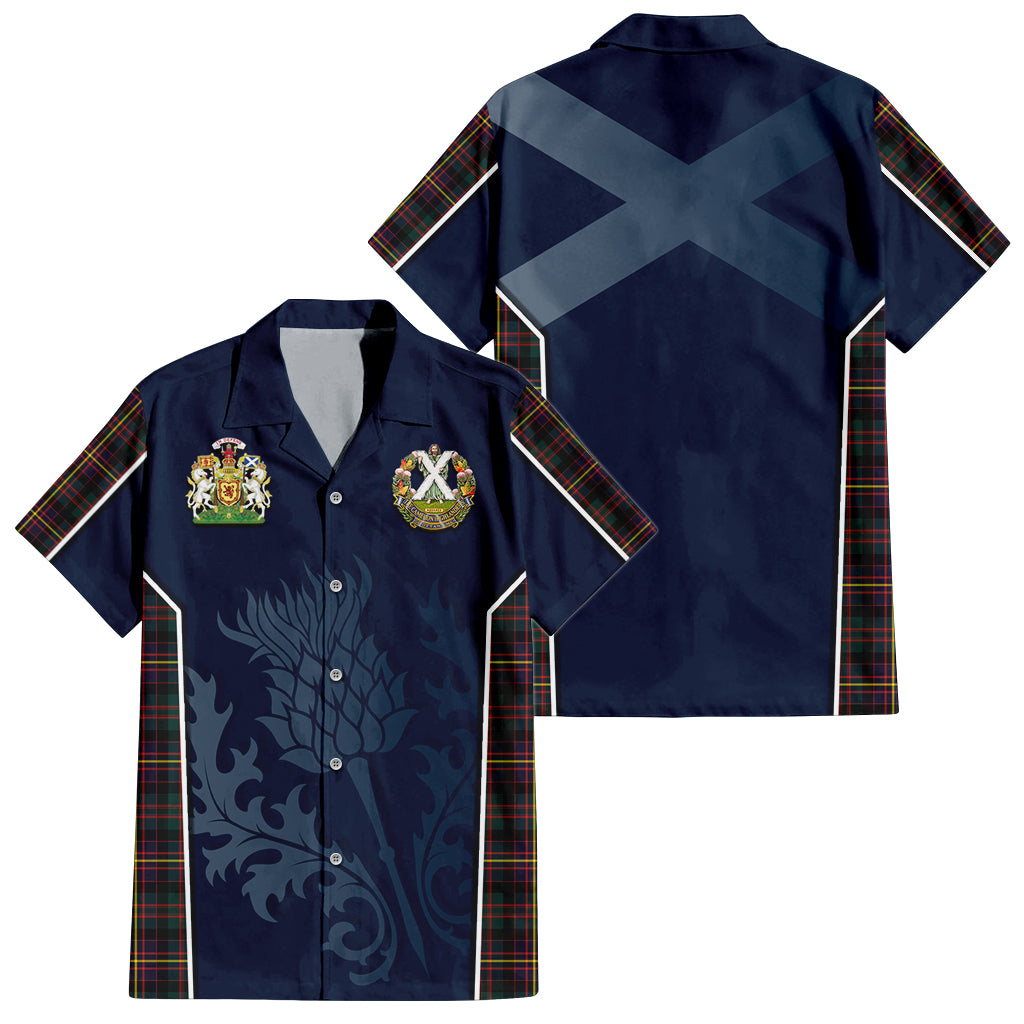 Tartan Vibes Clothing Cameron Highlanders of Ottawa Tartan Short Sleeve Button Up Shirt with Family Crest and Scottish Thistle Vibes Sport Style