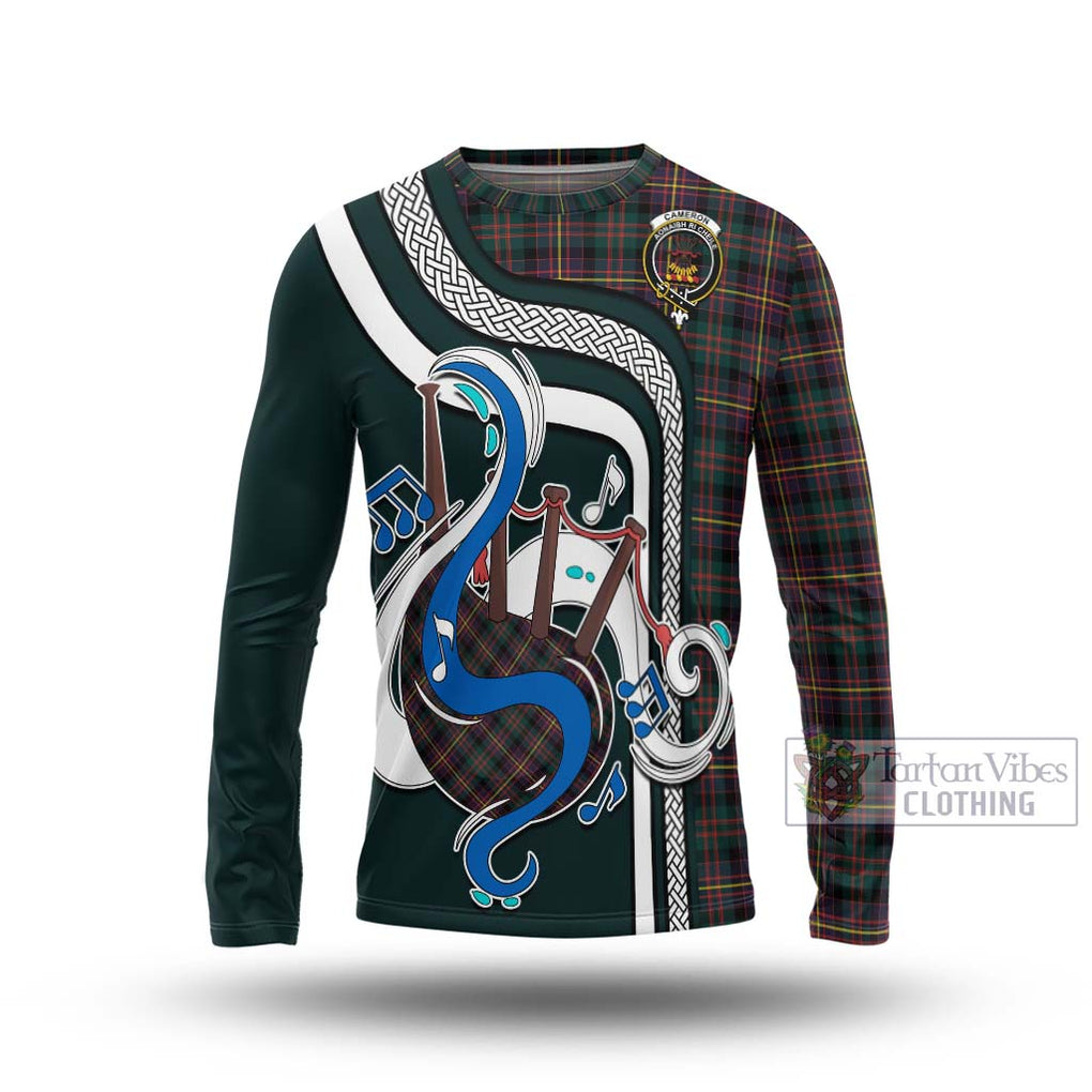 Tartan Vibes Clothing Cameron Highlanders of Ottawa Tartan Long Sleeve T-Shirt with Epic Bagpipe Style