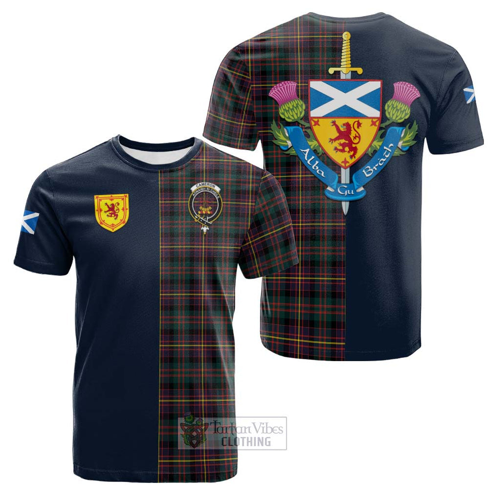 Tartan Vibes Clothing Cameron Highlanders of Ottawa Tartan Cotton T-shirt with Scottish Lion Royal Arm Half Style