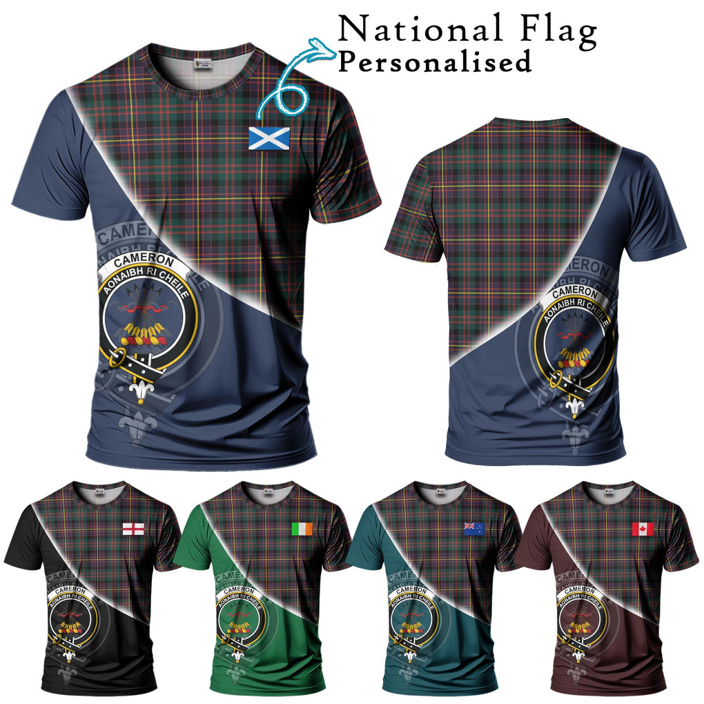 Cameron Highlanders of Ottawa Tartan T-Shirt with Personalised National Flag and Family Crest Half Style Kid's Shirt - Tartanvibesclothing Shop