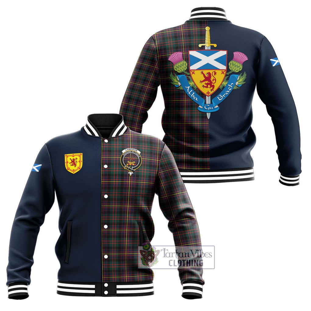 Tartan Vibes Clothing Cameron Highlanders of Ottawa Tartan Baseball Jacket with Scottish Lion Royal Arm Half Style