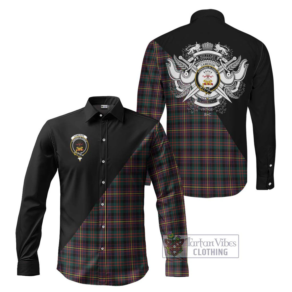 Cameron Highlanders of Ottawa Tartan Long Sleeve Button Shirt with Family Crest and Military Logo Style Men's Shirt S - Tartanvibesclothing Shop